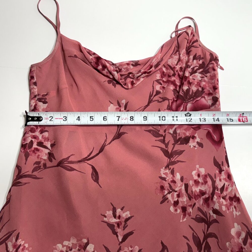 Vtg Y2K Ann Taylor Pink Floral Silk Babydoll Dress Cowl Neck Feminine Coquette - Picture 14 of 16